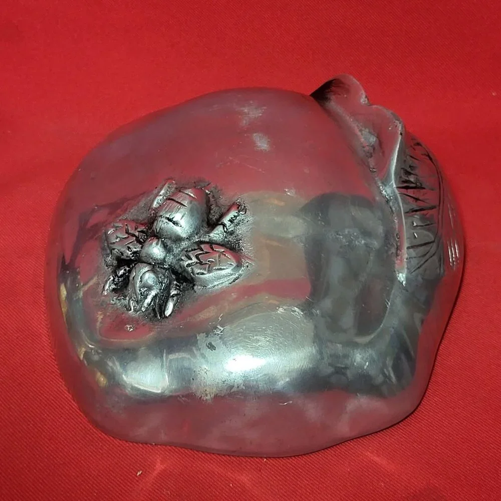 Vintage Metal Apple Shape Trinket Dish Leaf Design Bumblebee